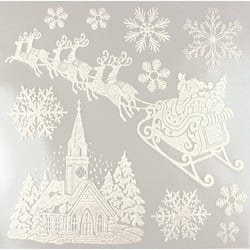 Sticker vitrostatique Blanc pailleté Traineau Noël