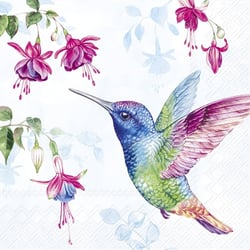 Lot de 4 serviettes en papier découpage collage 33 cm OISEAU COLIBRIS FUSCHIA O 208