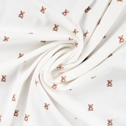 Tissu Jersey Coton Bord côte petits oursons Teddy sur fond Blanc