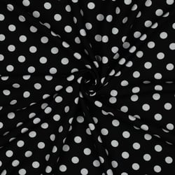 Tissu Viscose imprimé Inès petits pois Blanc sur fond Noir