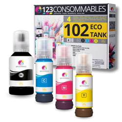 102 - Pack 4 encres Epson 102 compatibles EcoTank ET-2750 ET-2850 ET-4850 - 123CONSOMMABLES