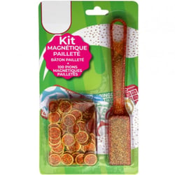 Baton magnétiques bingo jaune pailletés + 100 pions pailletés de loto - ramasse pions - lotoquine - CARTALOTO