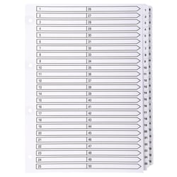 Intercalaires imprimés à touches plastifiées - 50 touches 1 à 50 - A4 - Blanc - x 4 - Exacompta