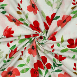 Tissu Viscose imprimé digital Eira petits coquelicots Rouge sur fond Blanc cassé