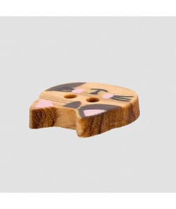 Bouton en bois motif animaux de la ferme 2 trous Prym – Ø 15 mm – Bois d’olivier naturel & design ludique 020 chat