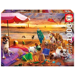 Puzzle 2D 1000 pièces - Chiens jouant sur la plage - Educa-Borras