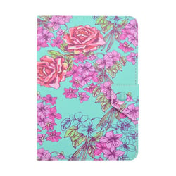 Housse Étui Tablette Tactile 7 Pouces Support Paysage Motif Fleur Turquoise Cuir YONIS