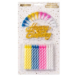 Set de Bougies d'Anniversaire Complet – 12 Bougies Colorées avec Socles et Support Happy Birthday – Décoration Gâteau Fête