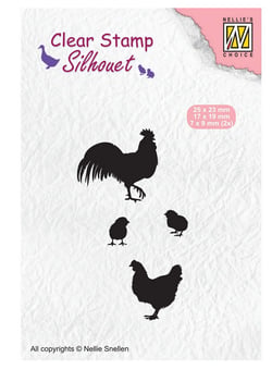 Tampons transparents coq, poule et leurs poussins NELLIE SNELLEN