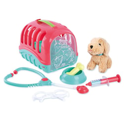 Peluche chien avec boîte de transport 7 pcs