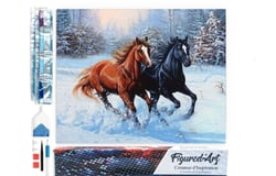Diamond Painting Broderie Diamant Figured’Art 40x50cm toile entière roulée avec diamants carrés - Deux Chevaux en Hiver