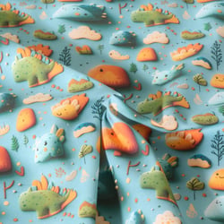 Tissu Coton imprimé digital Happy animaux sur fond Bleu