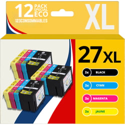123CONSOMMABLES - 27XL Cartouches d'encre compatible avec Epson 27 27 XL pour Epson WF 3620 WF 7720 WF 3640 WF 7715 WF 7710 WF 7620 WF 7610 WF 7210 WF 7110 - 123CONSOMMABLES