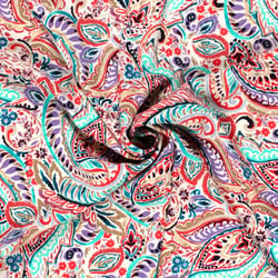 Tissu Twill extensible imprimé Paisley multico sur fond Blanc