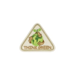 Lot de 3 écussons thermocollants triangle THINK GREEN blanc 4x6cm