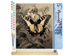 Peinture par Numéro Figured'Art - Machaon et Fleurs blanches - Kit de Loisir Créatif DIY Numéro d'Art Complet - 40x50cm toile roulée + châssis en bois à monter