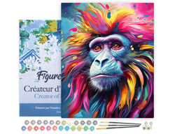 Peinture par Numéro Figured'Art avec Cadre - Babouin Coloré Abstrait - Kit de Loisir Créatif DIY Numéro d'Art Complet - 40x50cm toile tendue sur châssis