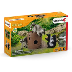 Figurine - Schleich Wild Life - Jeux rigolos avec la noix - Raton laveur et Mouffette