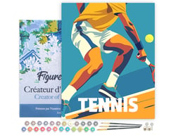 Peinture par Numéro Figured'Art avec Cadre - Affiche sportive Tennis - Kit de Loisir Créatif DIY Numéro d'Art Complet - 40x50cm toile tendue sur châssis