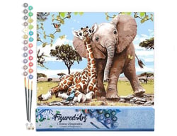 Peinture par Numéro Figured'Art - Amis Eléphant & Girafe - Kit de Loisir Créatif DIY Numéro d'Art Complet - 40x50cm sans châssis en bois