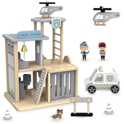 Jeux D'imitation Poste de Police Bois avec Voiture de police, hélicoptère, Chien Policier