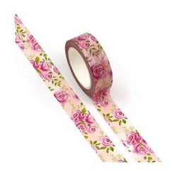 Washi masking Tape ruban adhésif scrapbooking décoration 1,5 x 9 m ROSE ET FEUILLAGE