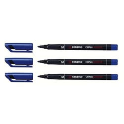Feutre permanent - pointe moyenne 1 mm - STABILO OHPen - bleu - lot de 3