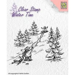 Tampon transparent scrapbooking Nellie's choice SAPIN ENFANT LUGE 003