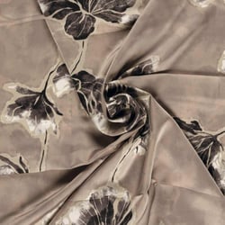 Tissu Satin Duchesse Aliénor Fleurs de nuit sur fond Taupe