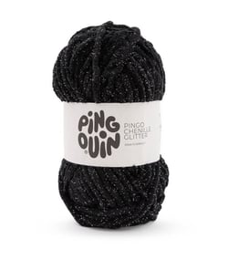 Fil velours 100GR à tricoter PINGO CHENILLE GLITTER - Pingouin - certifié Oeko-Tex Noir