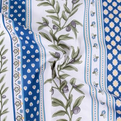 Tissu Coton imprimé glacé Provençal sur fond Bleu