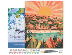 Peinture par Numéro Figured'Art avec Cadre - Lever de soleil à Bali - Kit de Loisir Créatif DIY Numéro d'Art Complet - 40x50cm toile tendue sur châssis