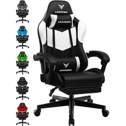 Chaise gaming - LUCKRACER - Repose-pieds télescopique cuir PU noir/blanc