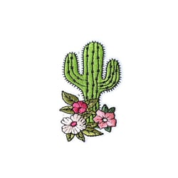 Lot de 3 écussons thermocollants cactus pivoine 6,3cm x 3,5cm