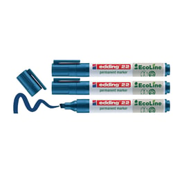 Lot de 3 marqueurs permanents - EDDING - pointe biseautée 1-5 mm - EcoLine 22 - Bleu