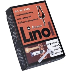 Coffret - Initiation à la linogravure - 5 gouges - Palette - Plaque de linoléum - Brause