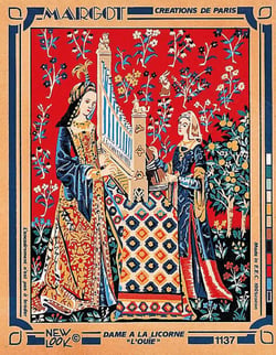 Canevas Pénélope Antique Dame à la licorne l'Ouïe 40x50cm