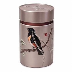 Boîte à thé oiseaux 150 g double couvercle en métal