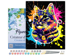 Peinture par Numéro Figured'Art avec Cadre - Chat Splash Pop Art - Kit de Loisir Créatif DIY Numéro d'Art Complet - 40x50cm toile tendue sur châssis