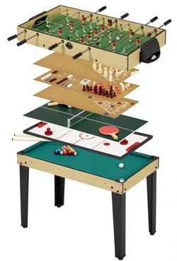 Table de jeux 10 en 1 - Baby-Foot - Billard - Ping Pong - Hockey - Bowling - Cartes - Structure Bois - Accessoires Inclus