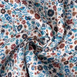 Tissu Double gaze de Coton Matelassé réversible Fleuris Aryada sur fond Ecru