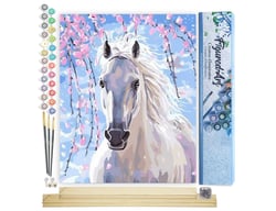 Peinture par Numéro Figured'Art - Cheval et Fleurs blanches - Kit de Loisir Créatif DIY Numéro d'Art Complet - 40x50cm toile roulée + châssis en bois à monter