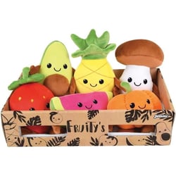 Fruity 's cagette de 6 peluches toutes douces fruits et légumes +/- 17 cm