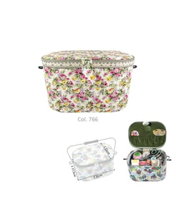 Boîte à couture 21x31x17,5cm fleurs brodées écrues