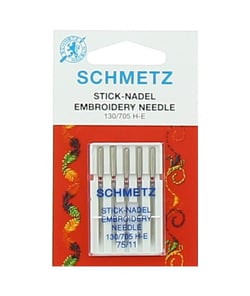 Aiguilles à broderie pour Brodeuse - Dimension 75/11 - 130/705H-E - 5pces - SCHMETZ Rouge