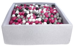 Piscine à balles pour enfant, 120x120 cm, Aire de jeu + 1200 balles noir, blanc, rose,gris - Velinda