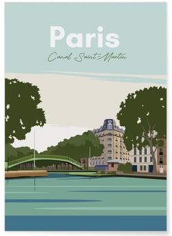 Affiche ville Paris - Canal Saint-Martin | A3 : 29,7x42cm