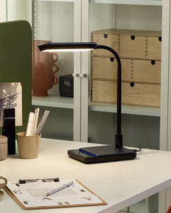 Lampe de Bureau Noire en Pierre et Silicone 38 cm à LED et Bras Pliable Commande Tactile Variateur d'Intensité Lumineuse et Température