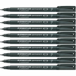 Lot de 10 marqueurs permanents pointe fine 0,6 mm - STAEDTLER - Lumocolor 318F - Noir