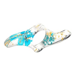 Bague de lecture en résine forme vague-floraison bleue feuilles d'or